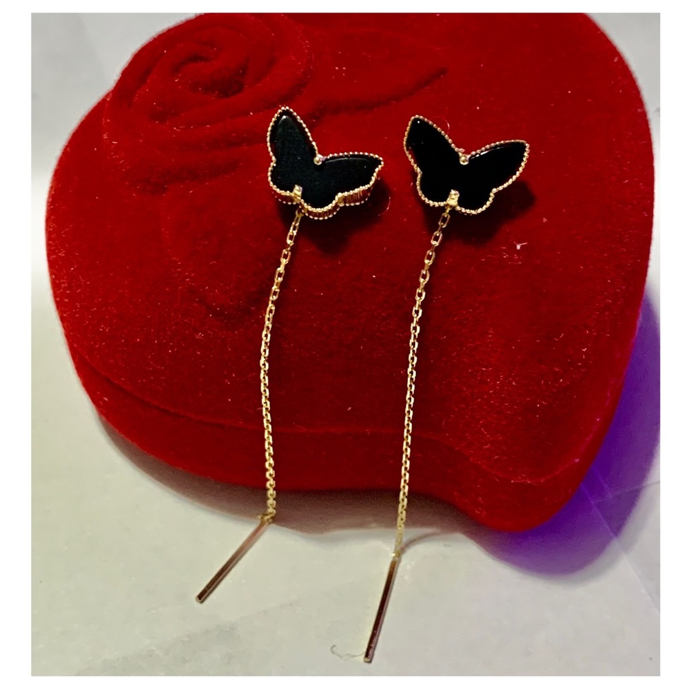 Butterfly Threader Earrings in Black and Gold